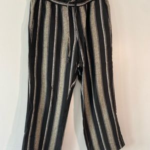 Black and gray wide leg striped linen pants